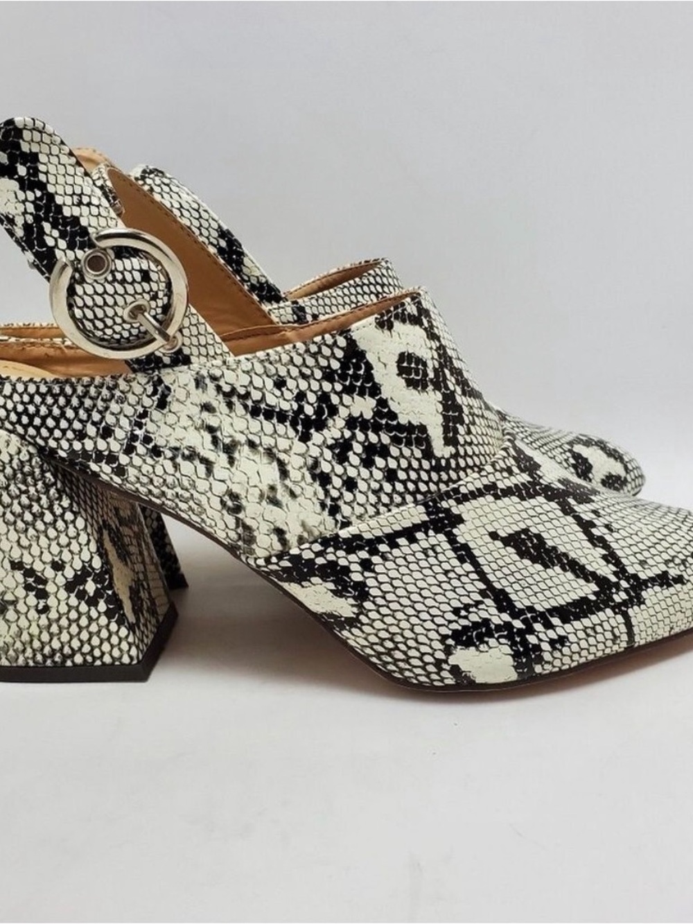 Chase + Chloe Fame 1 Snakeskin Slingback Chunky heels Pointed Toe Mules